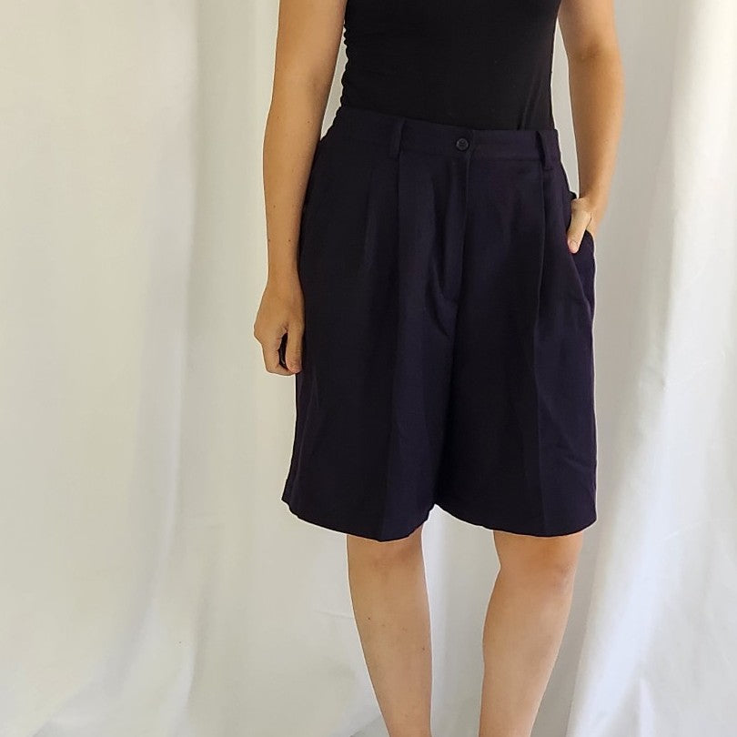 90s Navy Blue Wool Blazer and Shorts Set
