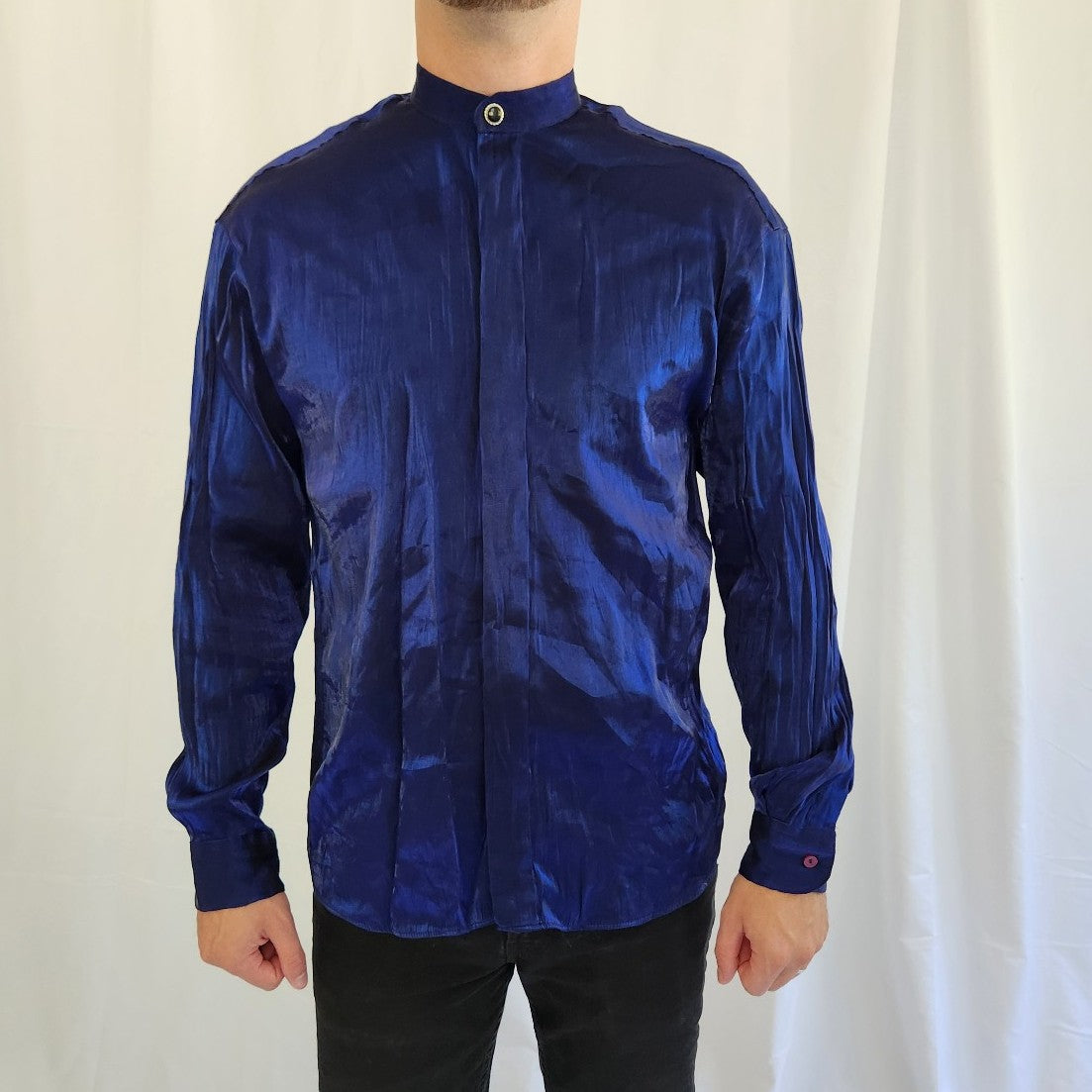 90s Blue/Purple Shiny Button Down Shirt