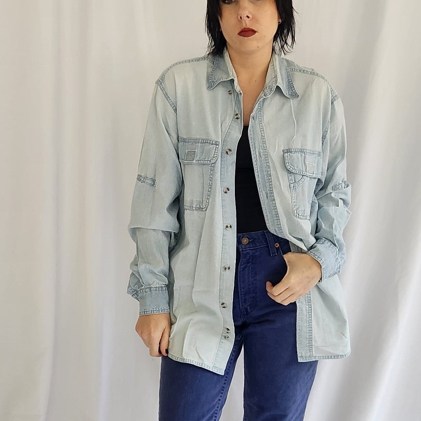 90s Light Wash Denim Button Down Shirt