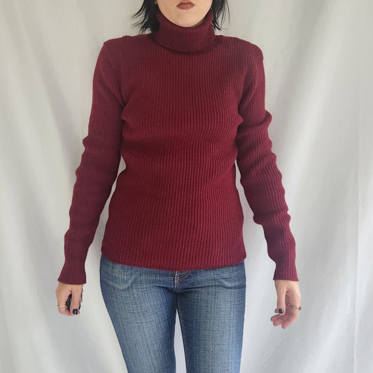 70s Red Ribbed Turtleneck Sweater