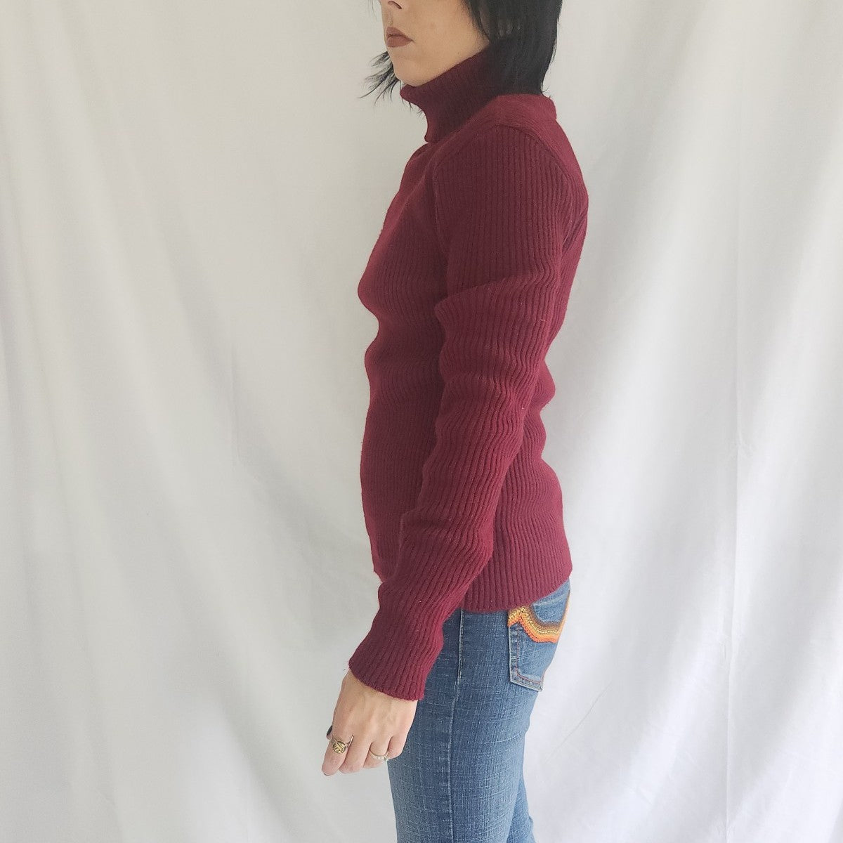 70s Red Ribbed Turtleneck Sweater