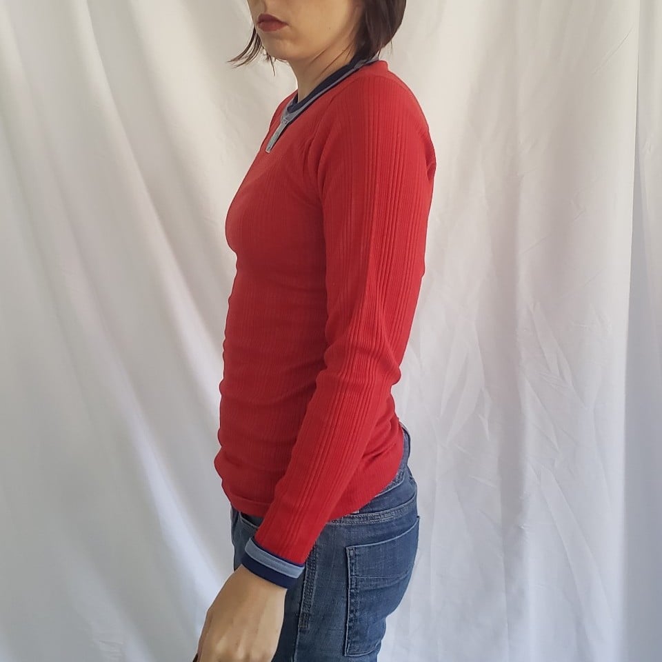 70s Deadstock Red Ribbed Long Sleeve Tee