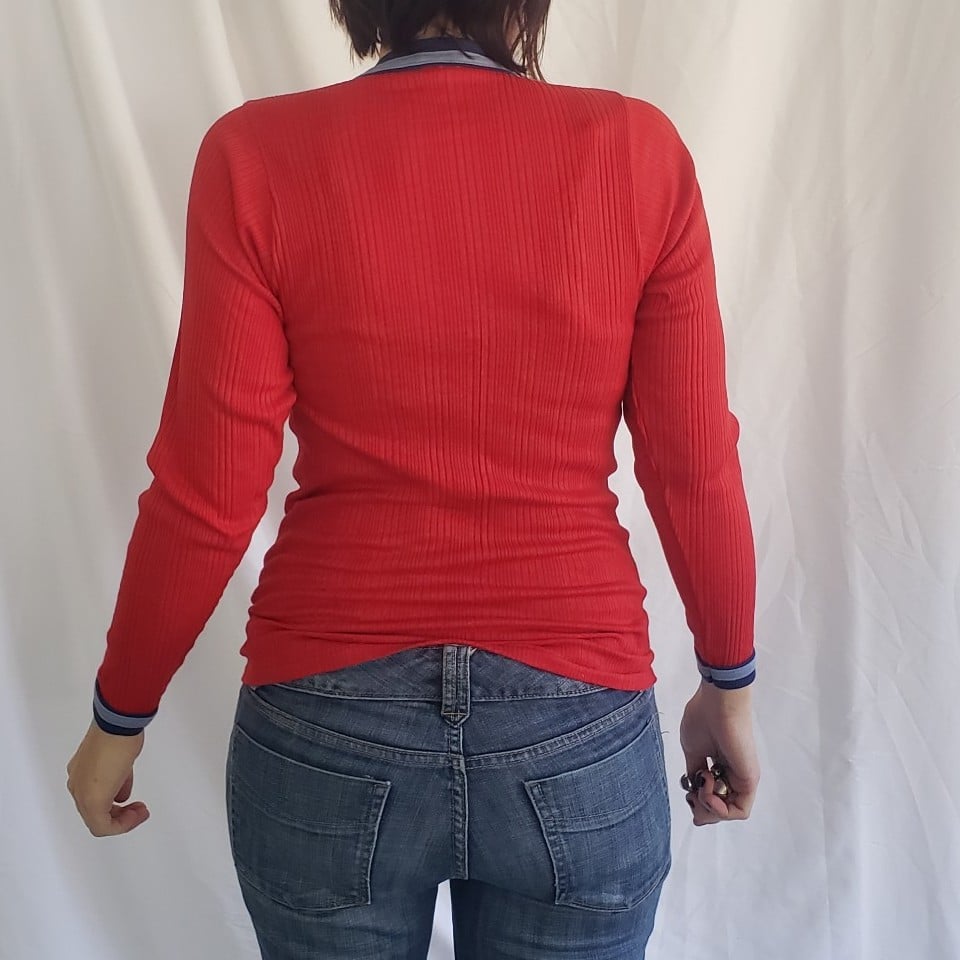 70s Deadstock Red Ribbed Long Sleeve Tee