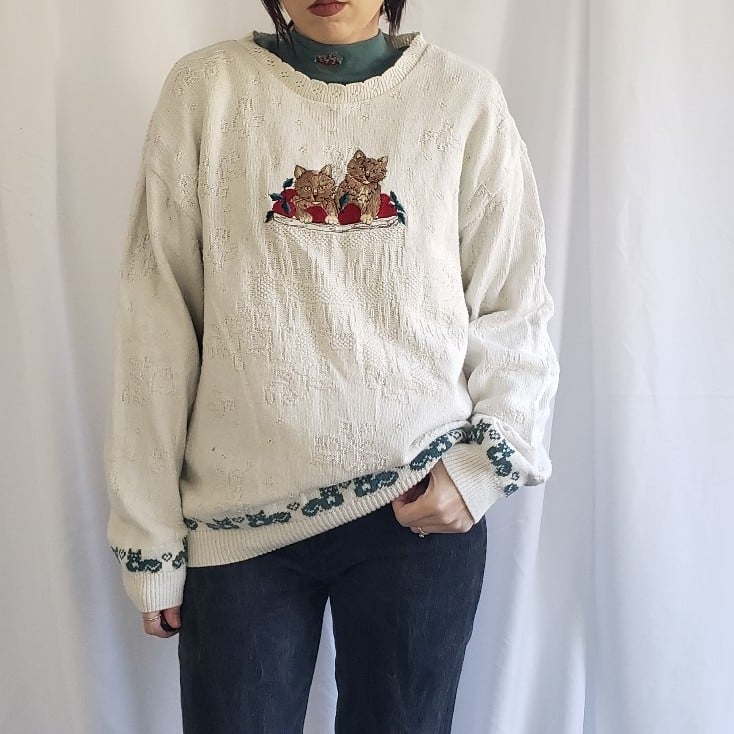 90s Kittens and Apples Sweater Set