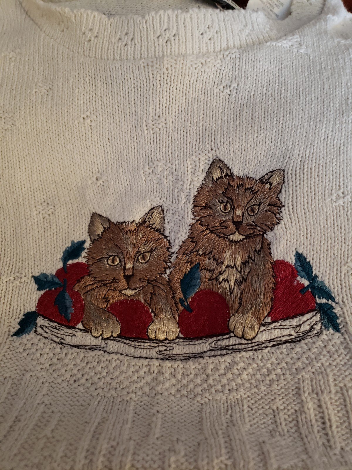 90s Kittens and Apples Sweater Set