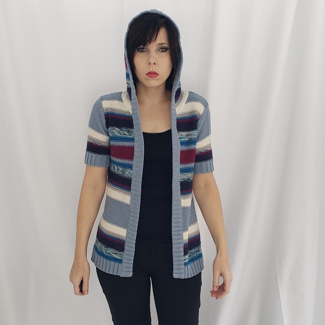 Y2K Blue and Purple Short Sleeve Hooded Cardigan