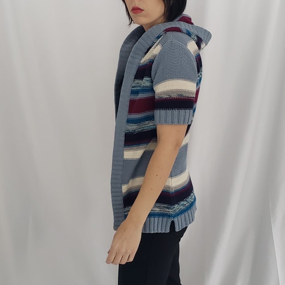 Y2K Blue and Purple Short Sleeve Hooded Cardigan