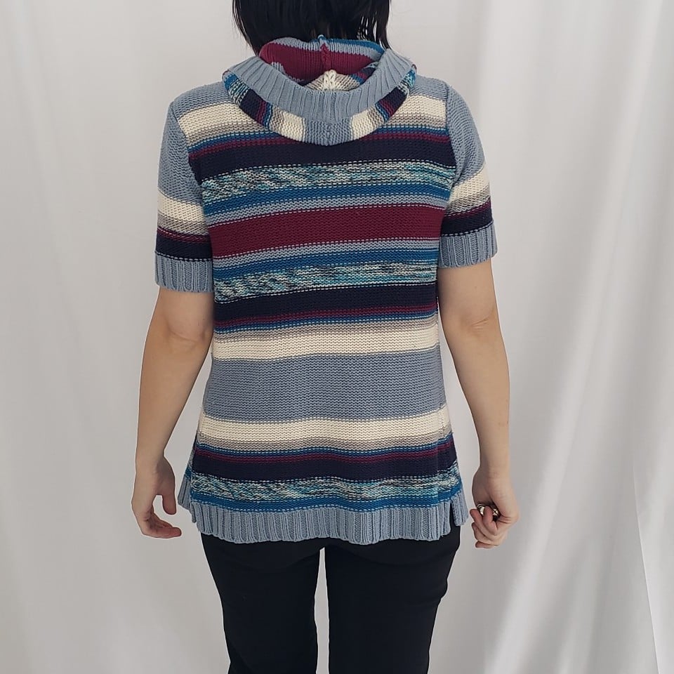 Y2K Blue and Purple Short Sleeve Hooded Cardigan