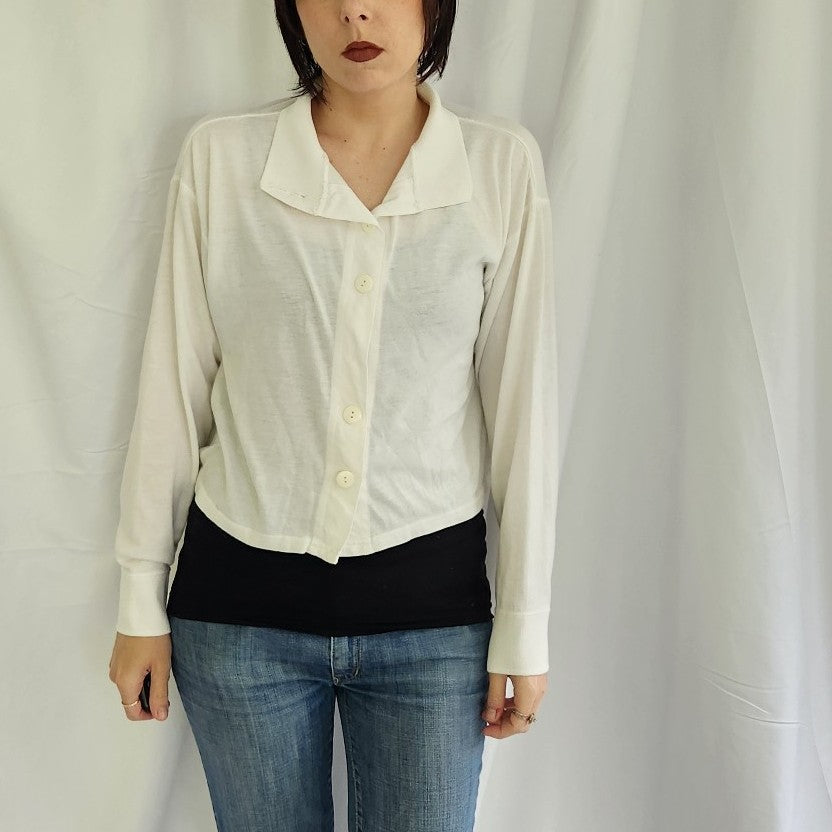90s White Cropped Boxy Cardigan