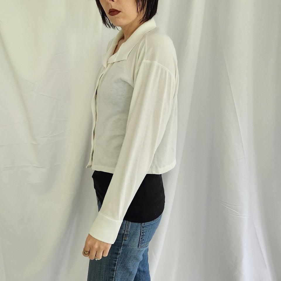 90s White Cropped Boxy Cardigan