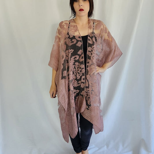 90s Pink Floral Sheer Duster