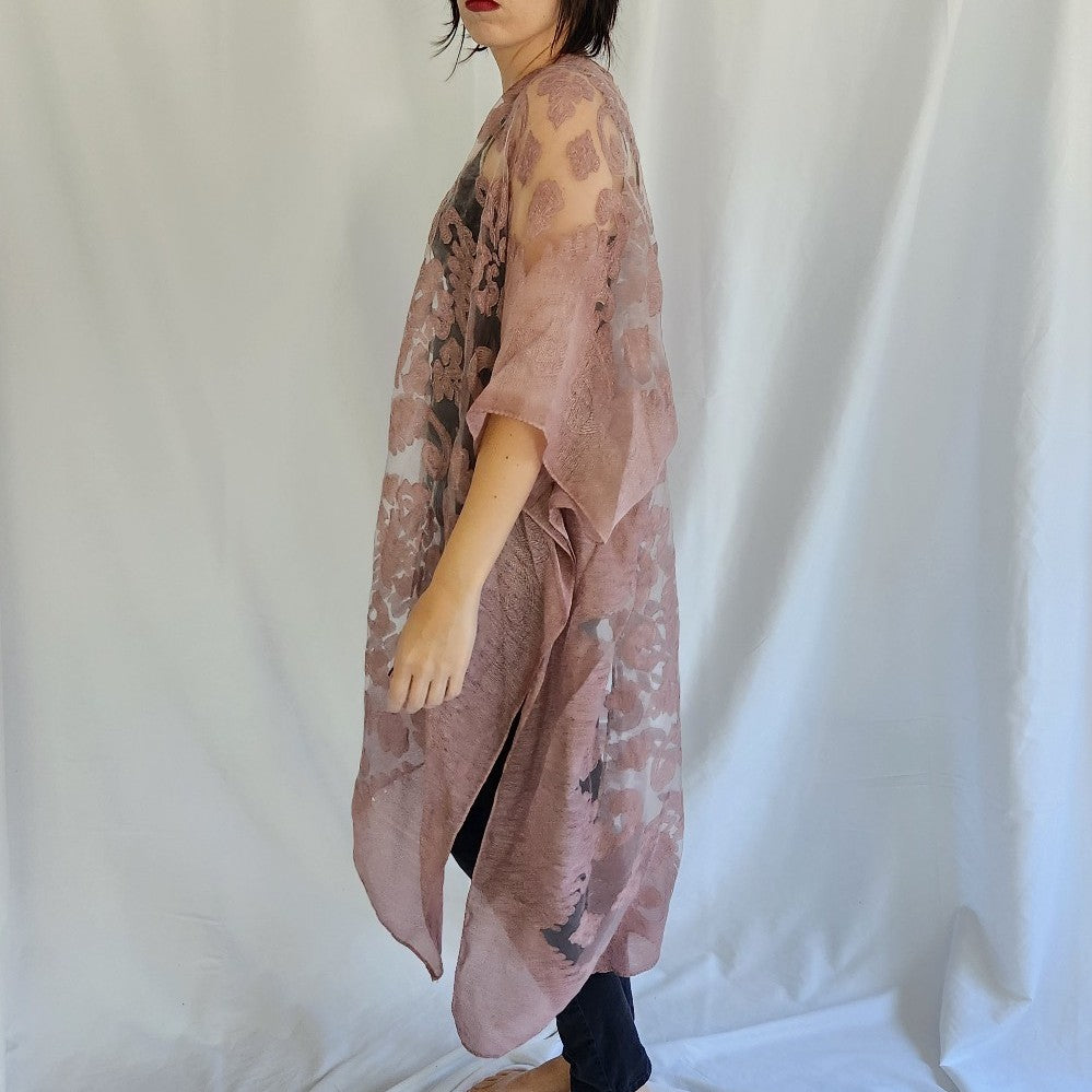 90s Pink Floral Sheer Duster