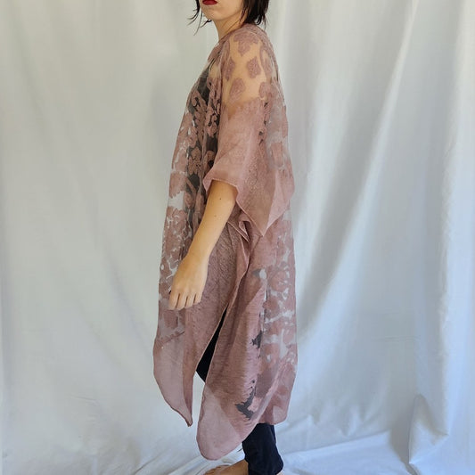 90s Pink Floral Sheer Duster