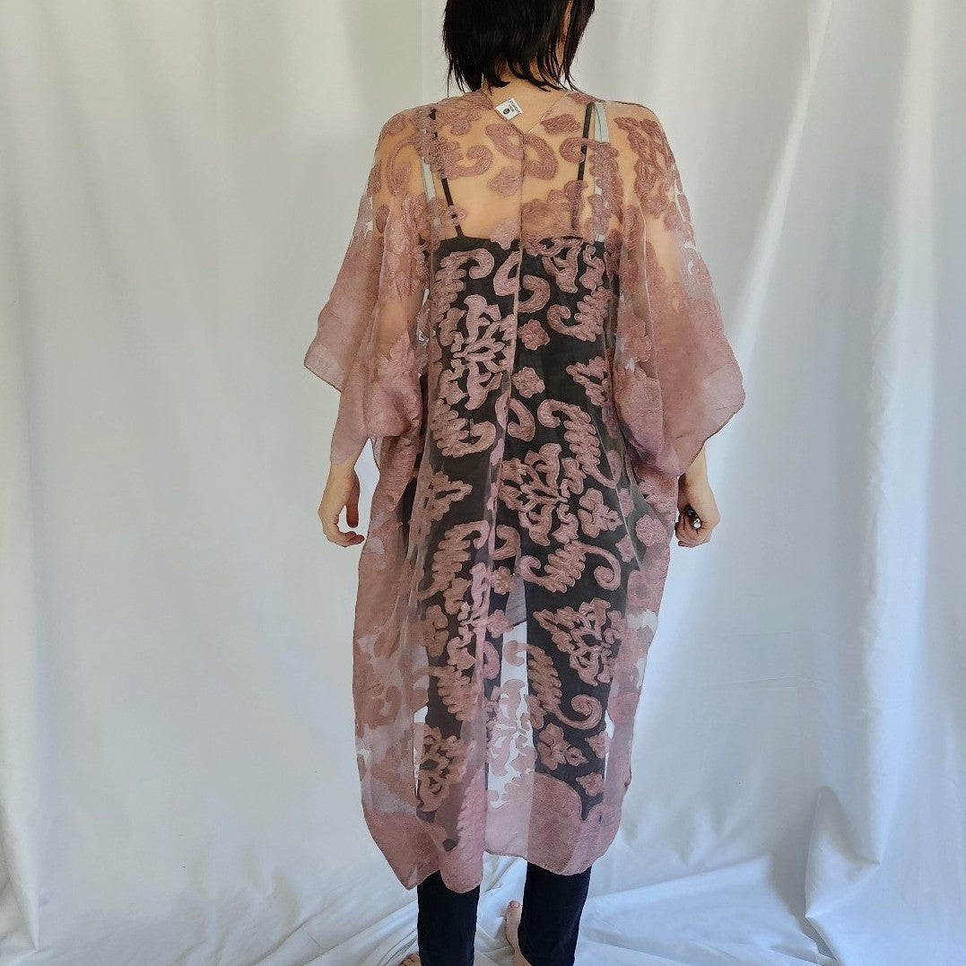 90s Pink Floral Sheer Duster