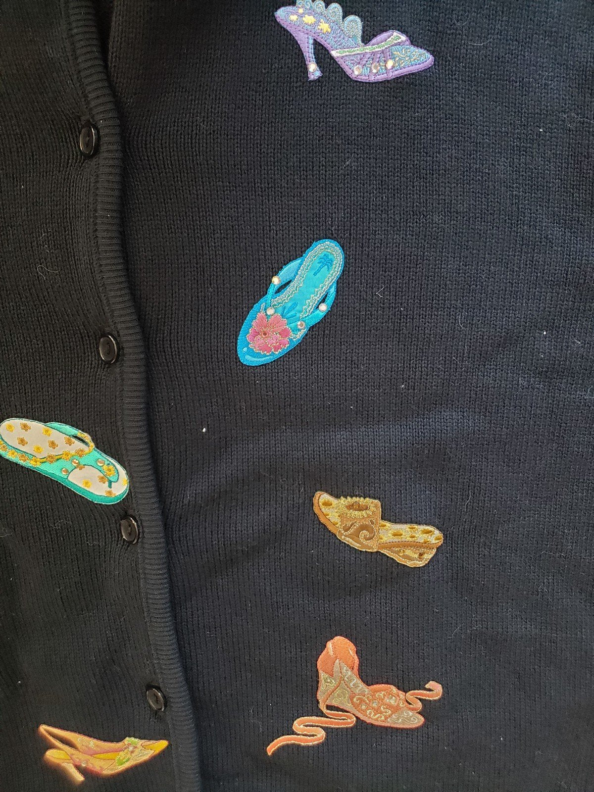 90s Deadstock Black Shoe Theme Cardigan