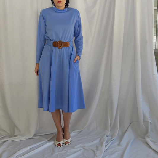 80s Periwinkle Long Sleeve Midi Dress