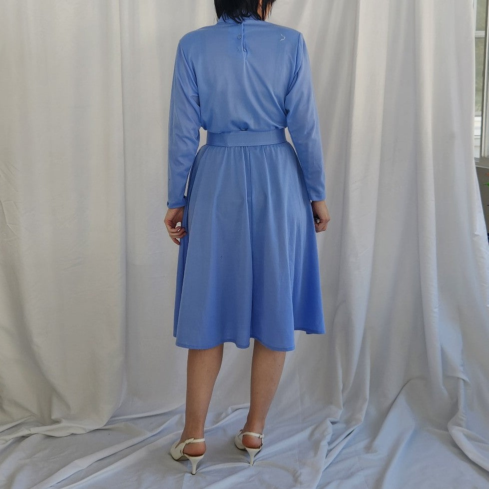 80s Periwinkle Long Sleeve Midi Dress