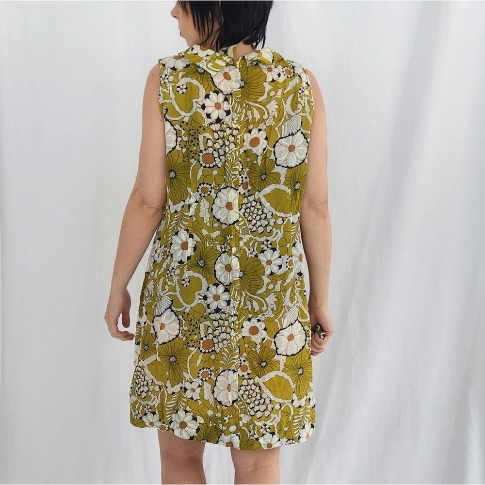 60s Home Made Green and White Flower Piwer Dress