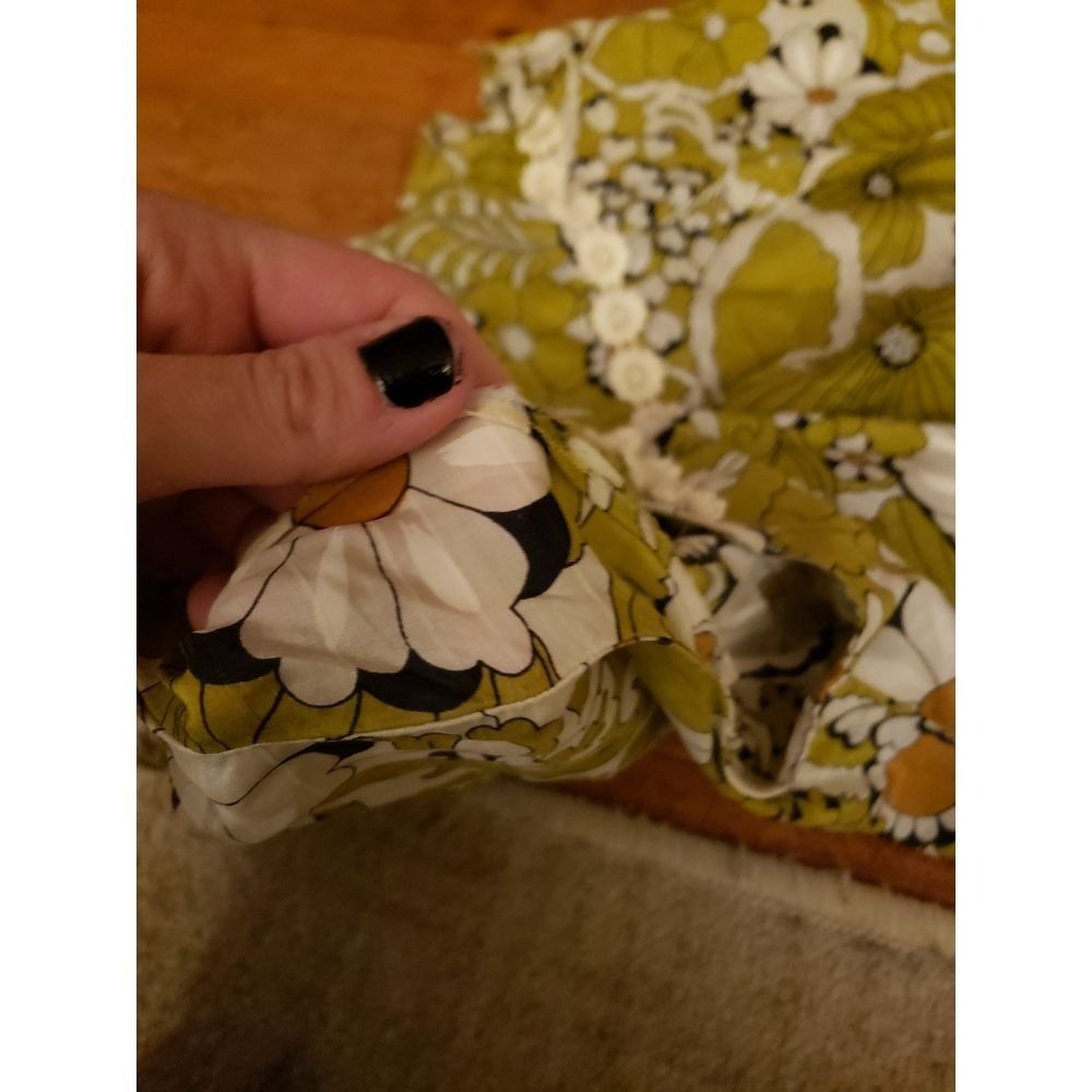 60s Home Made Green and White Flower Piwer Dress