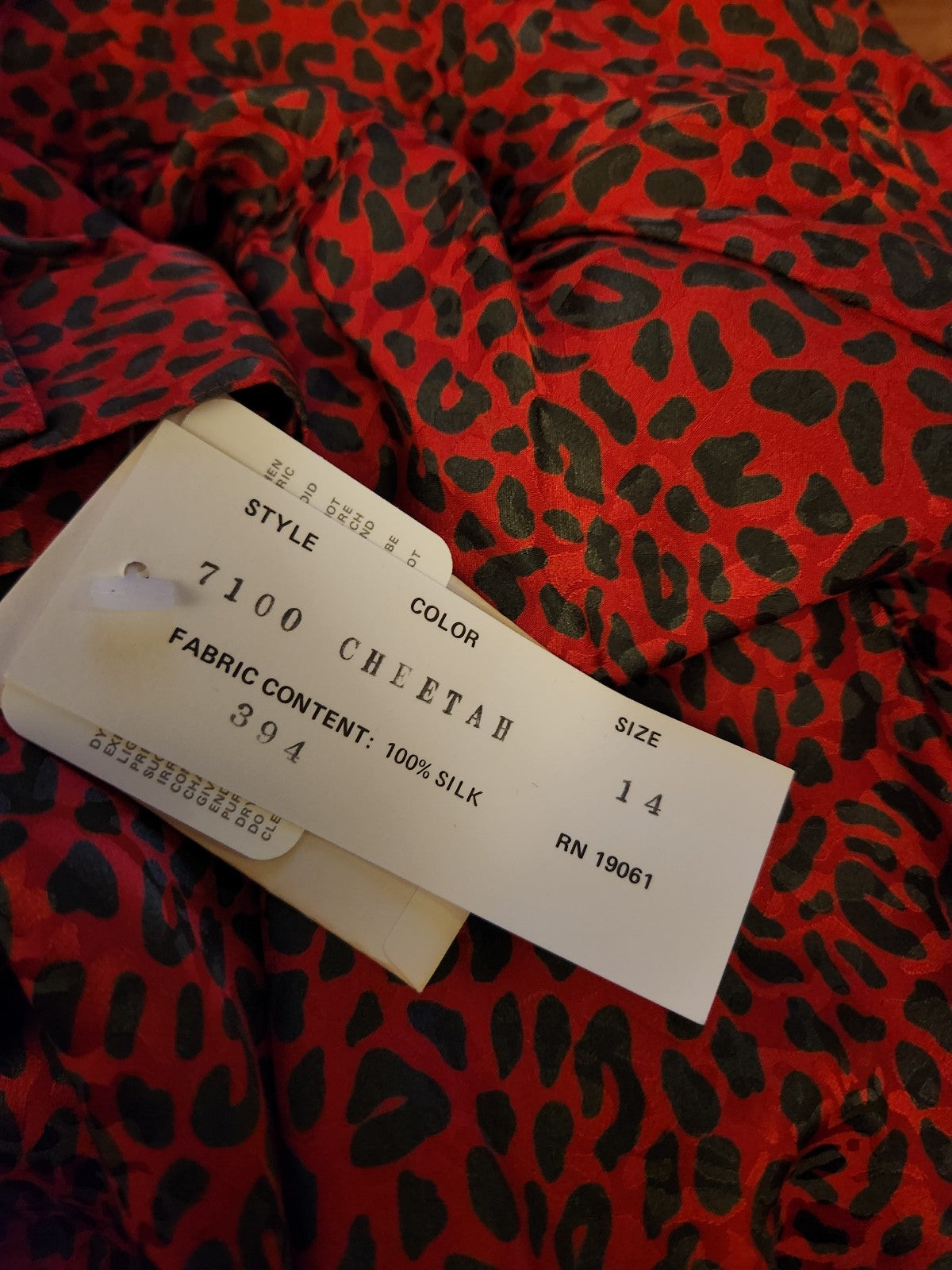80s/90s Deadstock Red and Brown Cheetah Print Silk Blouse