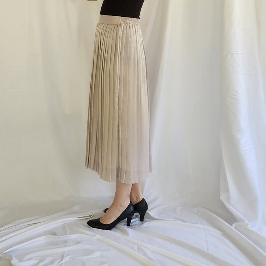 80s/90s Taupe Satin Pleated Skirt