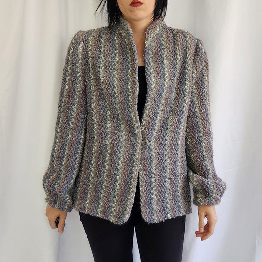 90s Gray, Purple, and Blue Boucle Jacket