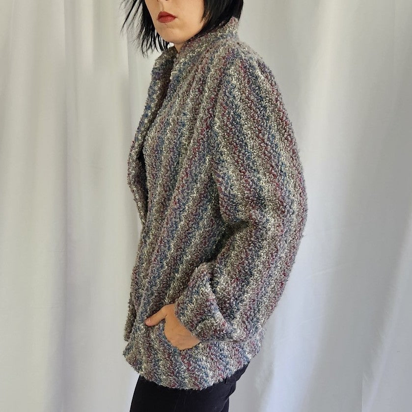 90s Gray, Purple, and Blue Boucle Jacket