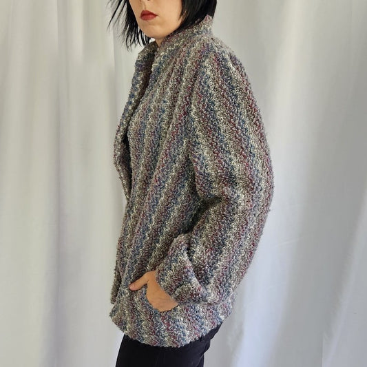 90s Gray, Purple, and Blue Boucle Jacket