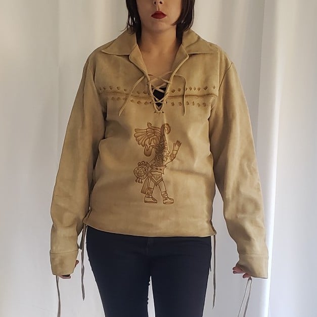 Vintage Aztec Inspired(?) Suede Pullover