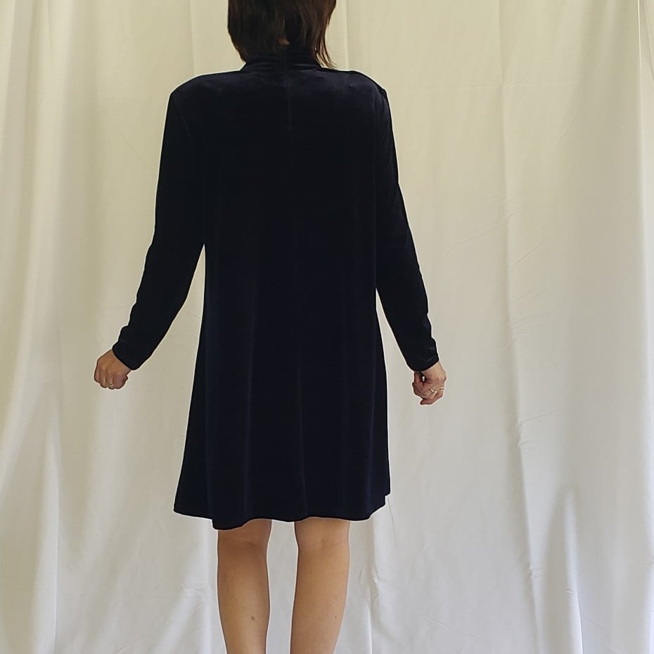 90s Blue Velvet Long Sleeve Turtleneck Dress