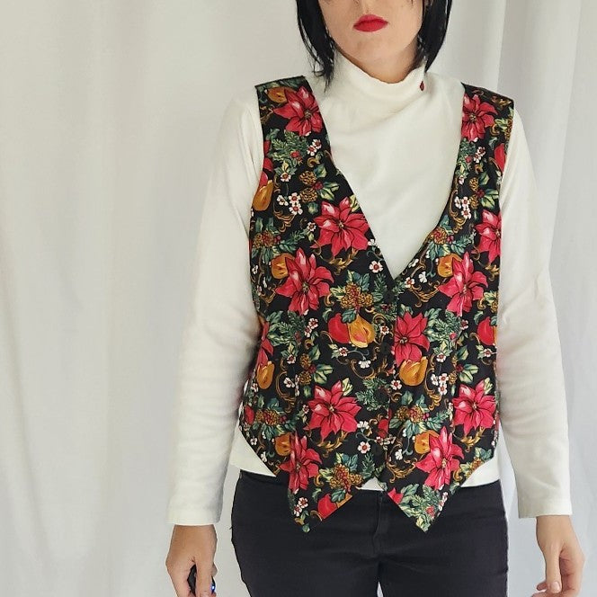 90s Poinsettia Christmas Vest