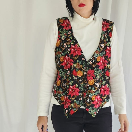 90s Poinsettia Christmas Vest