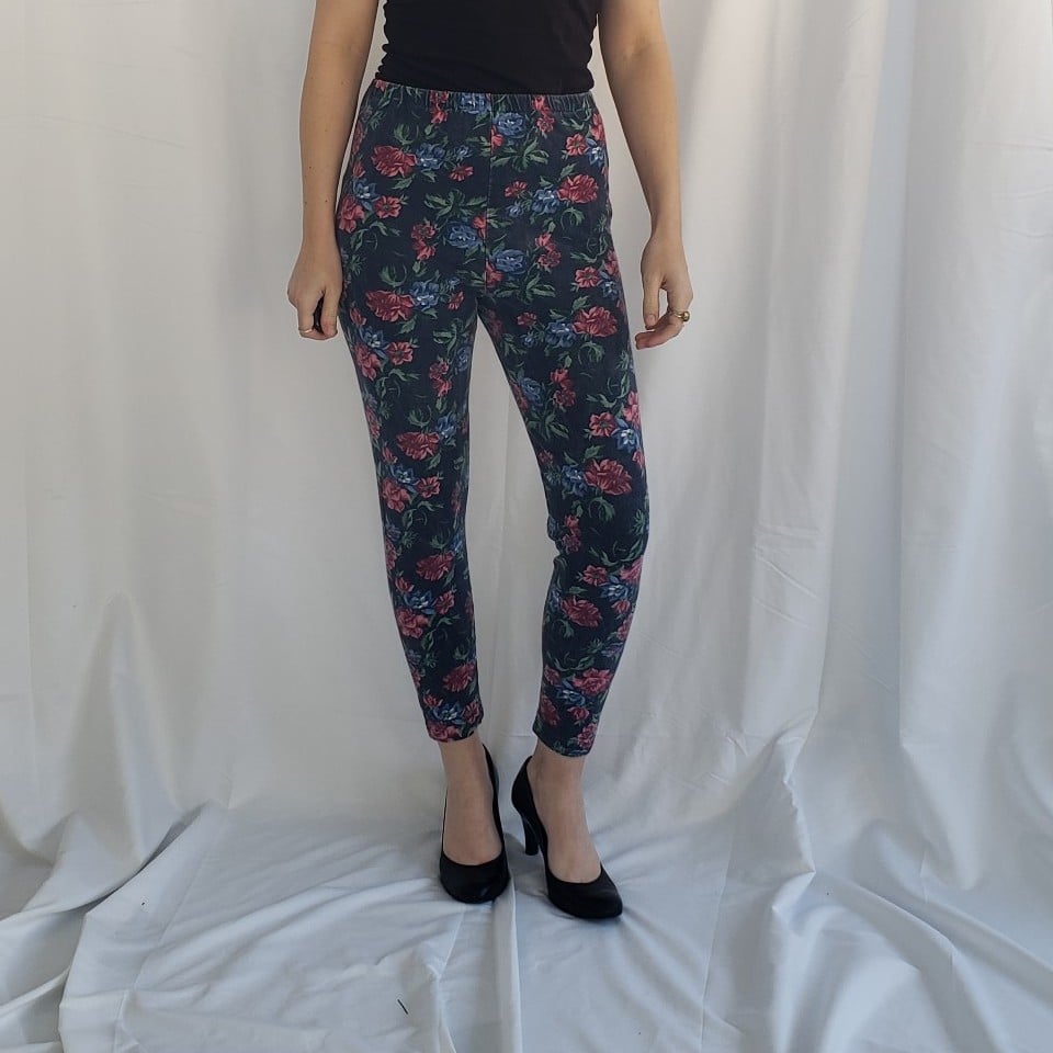 90s Blue and Pink Floral Leggings