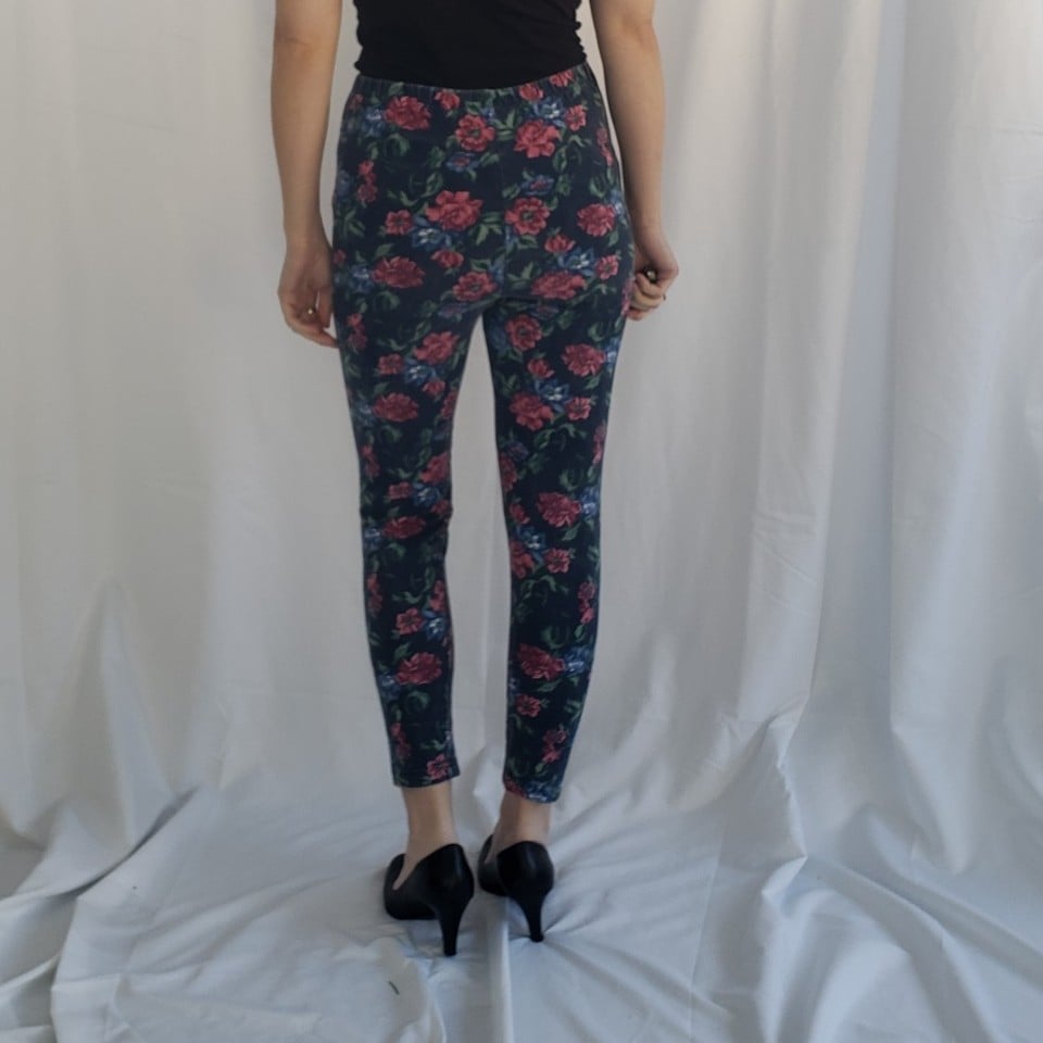 90s Blue and Pink Floral Leggings