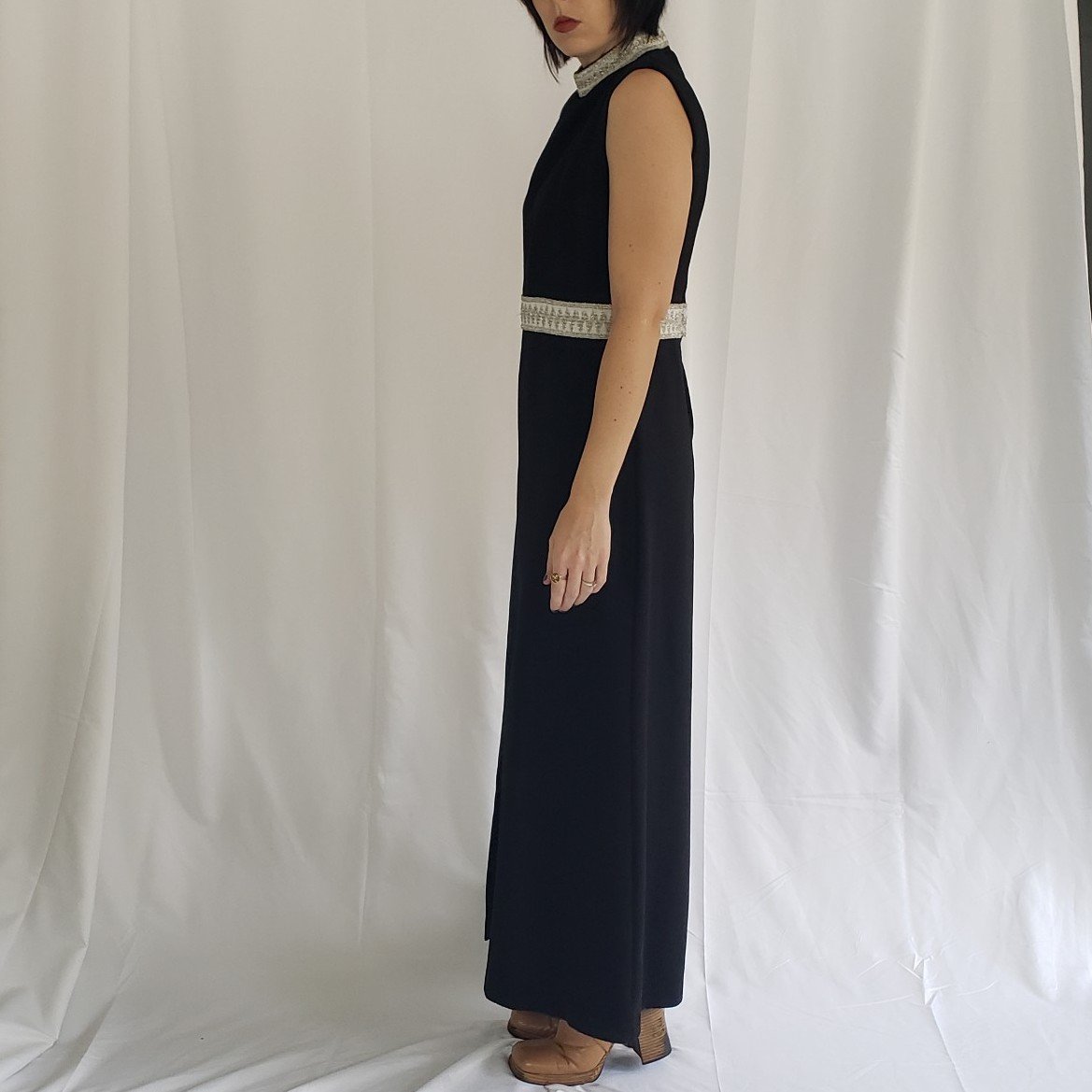 70s Black, White, and Silver Glam Maxi Dress