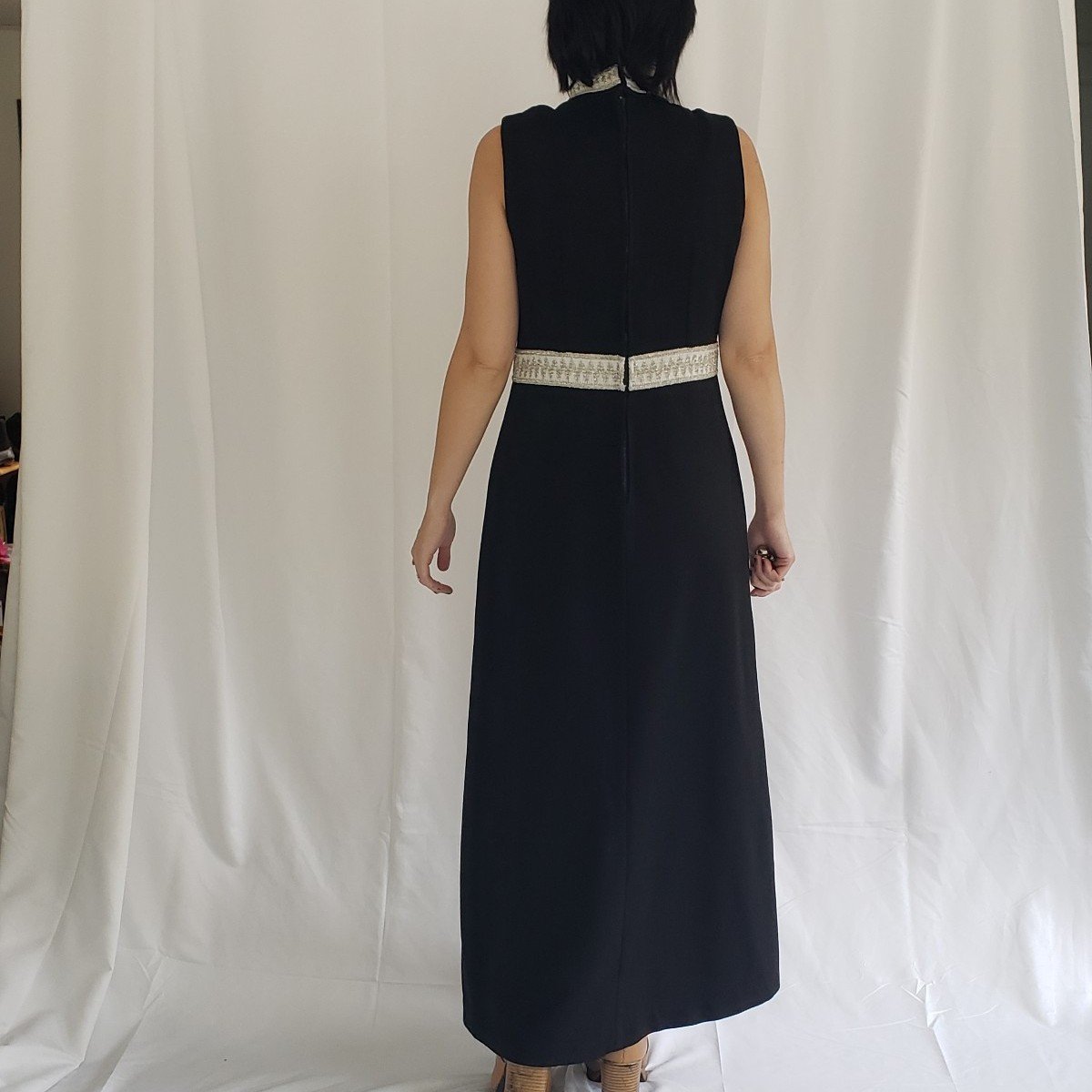 70s Black, White, and Silver Glam Maxi Dress