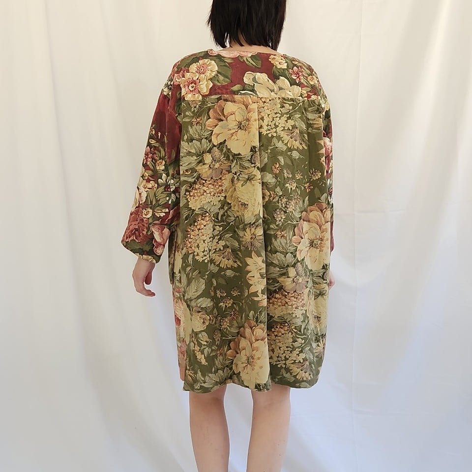 90s Green and Pink Floral Oversize Jacket or Dress