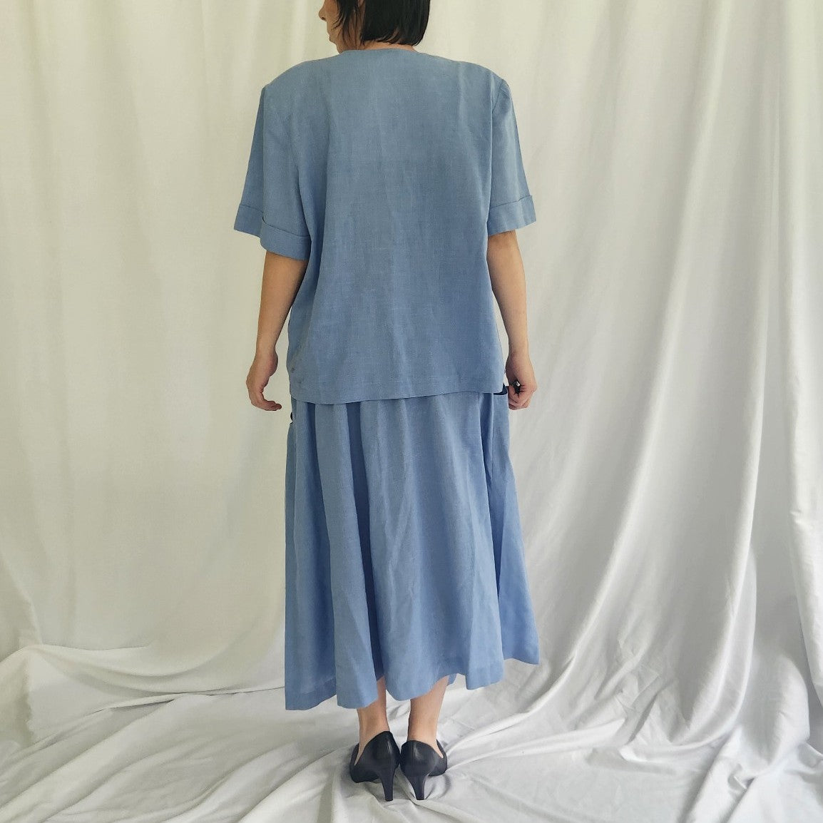 90s Blue Lightweight Button Down and Skirt Set