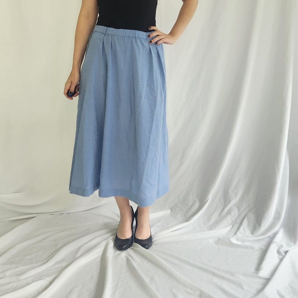 90s Blue Lightweight Button Down and Skirt Set