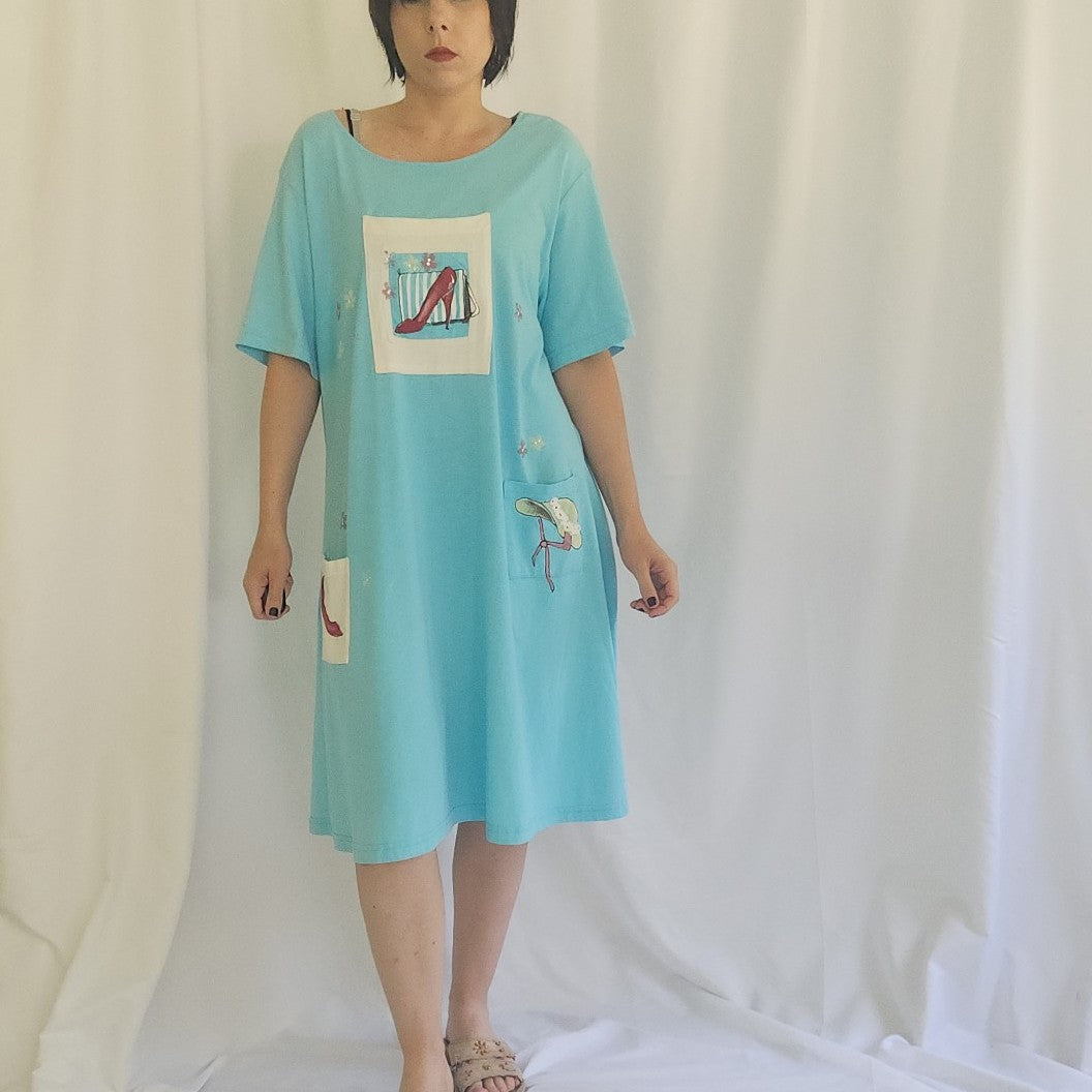 90s Blue Grandmacore Tshirt Dress