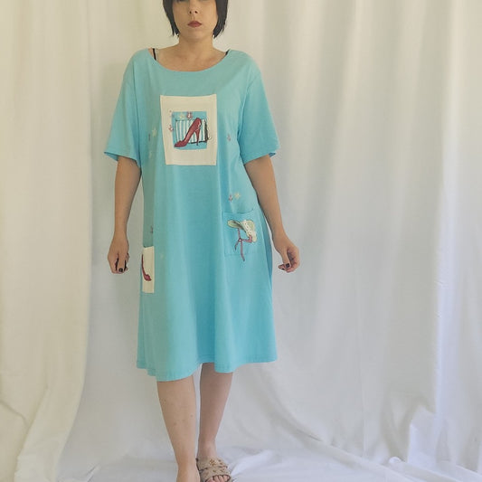 90s Blue Grandmacore Tshirt Dress