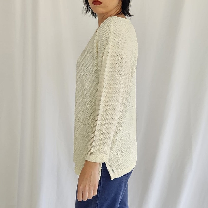 90s Ivory Textured Oversize Top