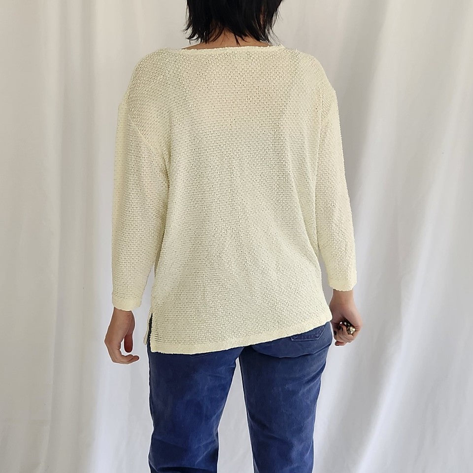 90s Ivory Textured Oversize Top