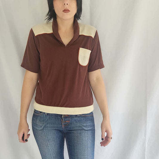 70s Brown and Cream Polo Shirt