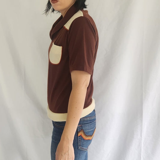 70s Brown and Cream Polo Shirt
