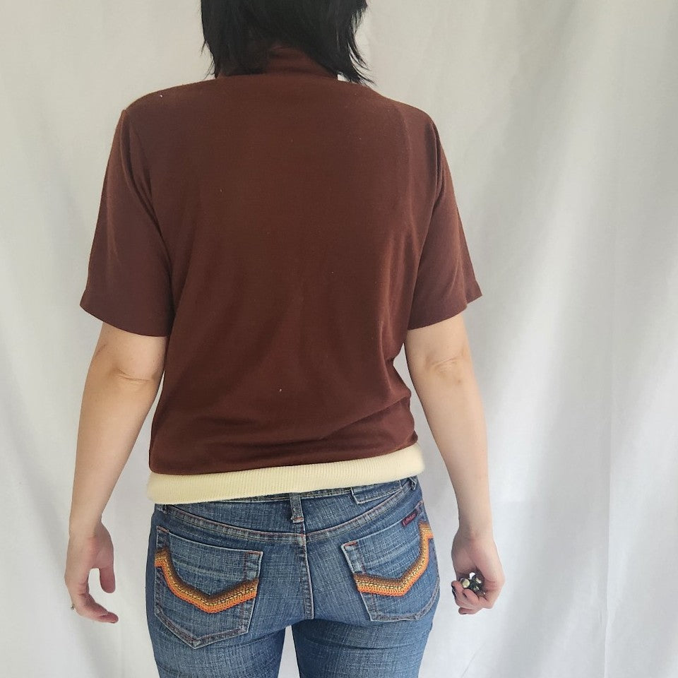 70s Brown and Cream Polo Shirt