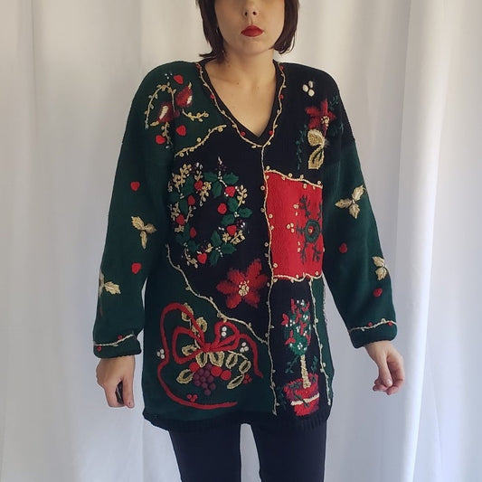 90s Hand Embroidered Christmas Sweater