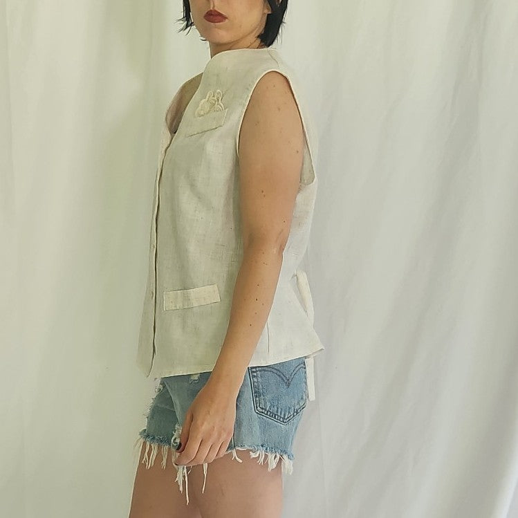 90s Cream Sleeveless Blouse