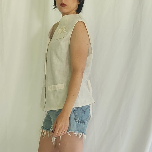 90s Cream Sleeveless Blouse