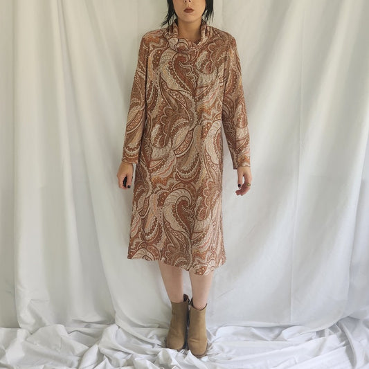 60s/70s Tan Paisley Day Dress